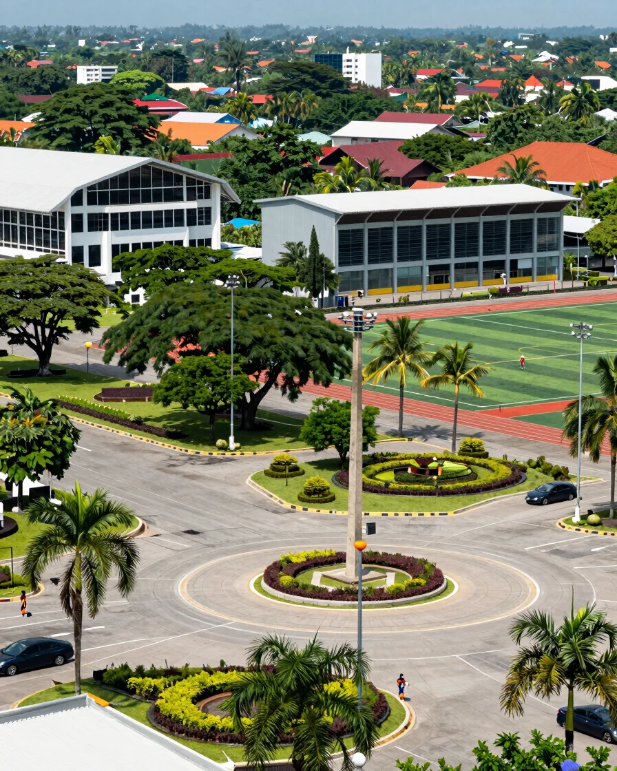 Scenic municipal plaza of San Nicolas, Philippines, surrounded by